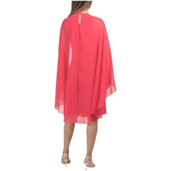 TERI JON Crepe Chiffon Flyaway Cape Sleeve Flower Mini Dress - Picture 2 of 3